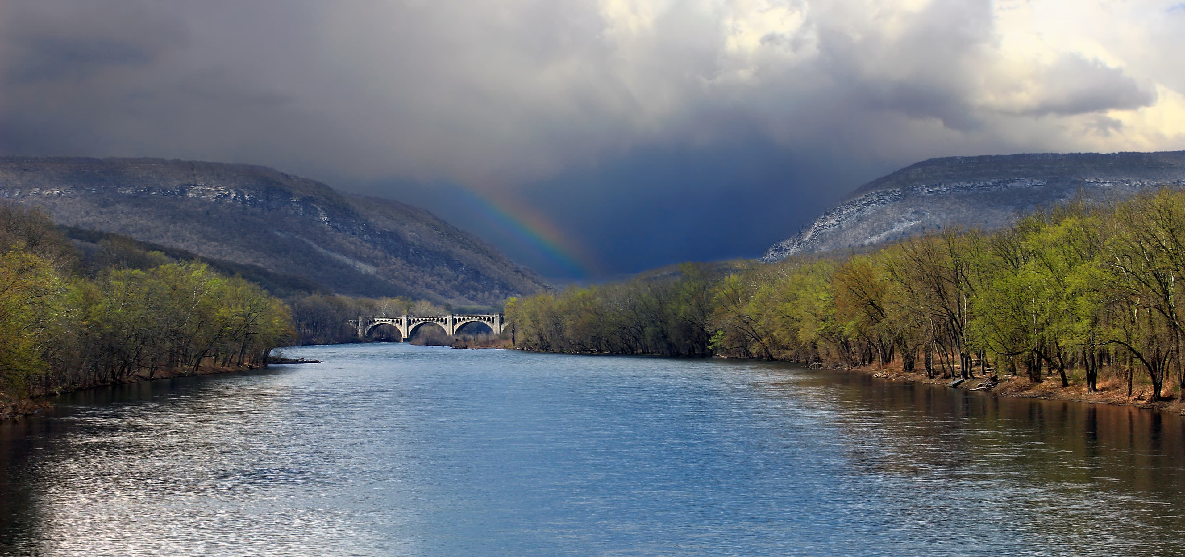Storm clouds over the Delaware Water Gap mountains in northeastern Pennsylvania
